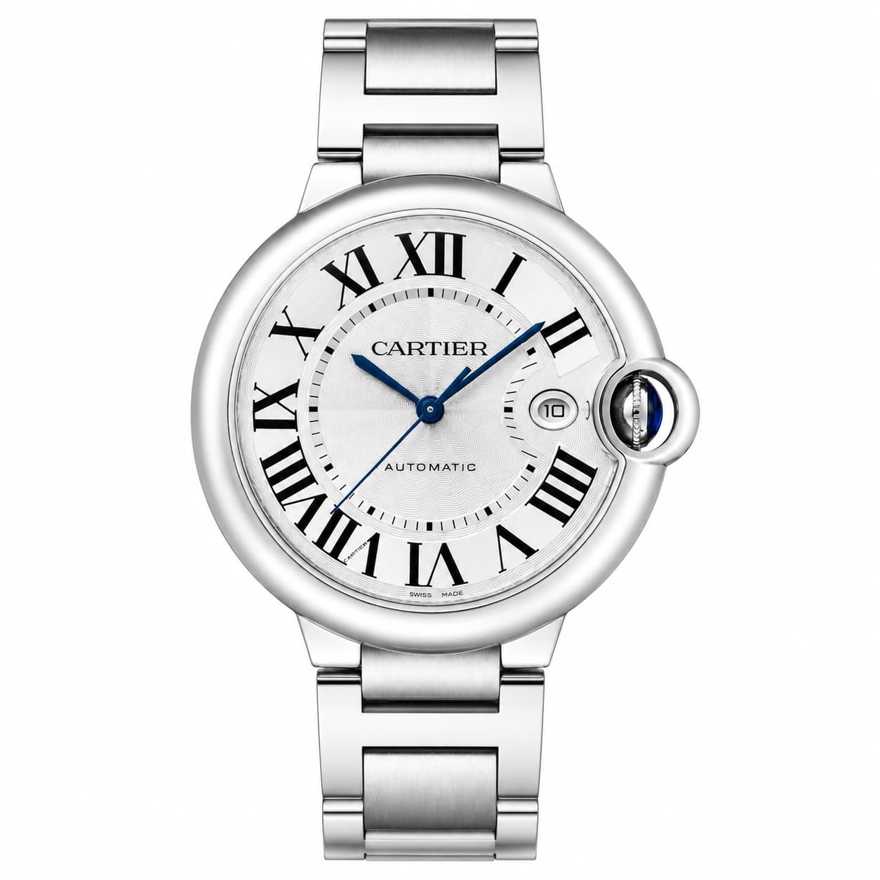 Reloj de dama Cartier Ballon Bleu con esfera plateada y caja y brazalete de acero