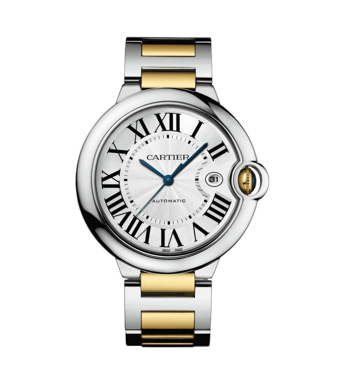 Reloj de dama Cartier Ballon Bleu con esfera plateada en acero y oro amarillo