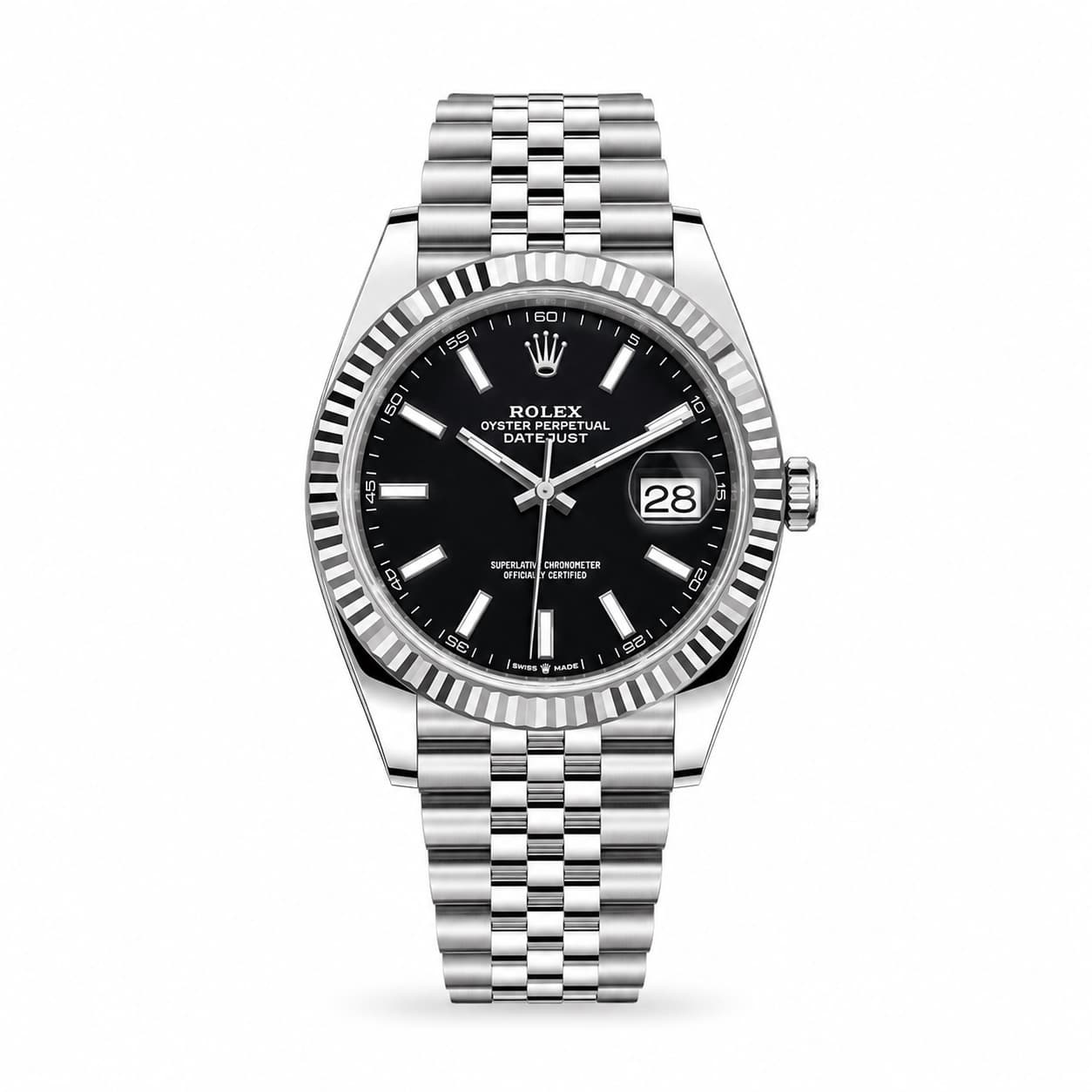 Reloj Rolex Datejust con esfera negra y brazalete Jubilee