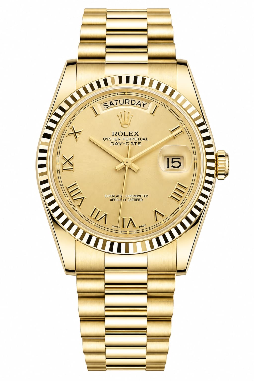 Reloj Rolex Day-Date dorado con esfera champagne
