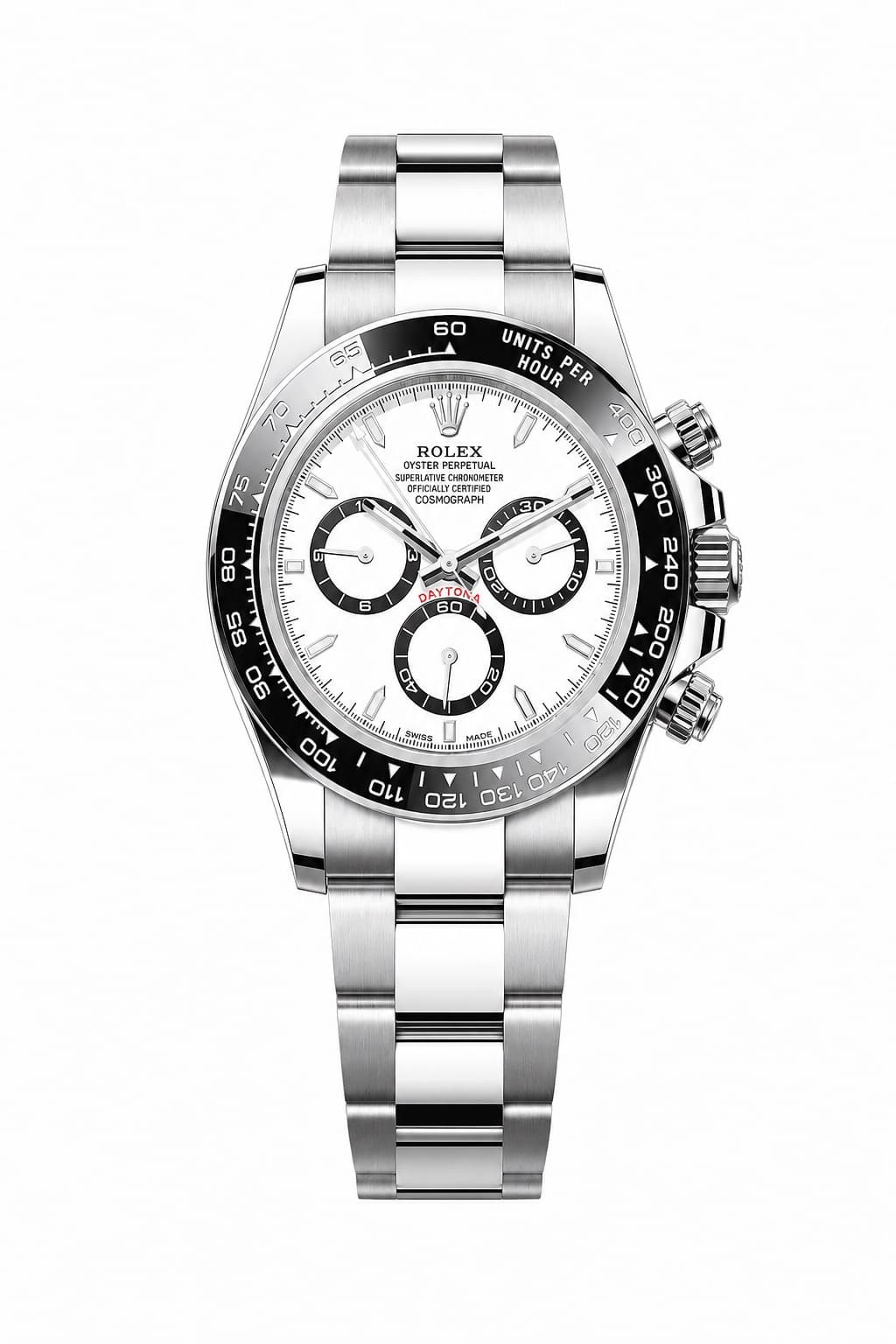 Reloj Rolex Cosmograph Daytona estilo Panda con esfera blanca