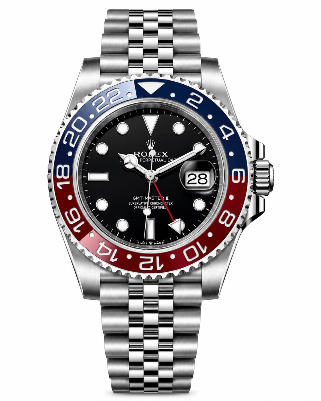 Reloj Rolex GMT-Master II Pepsi con bisel azul y rojo y brazalete Jubilee