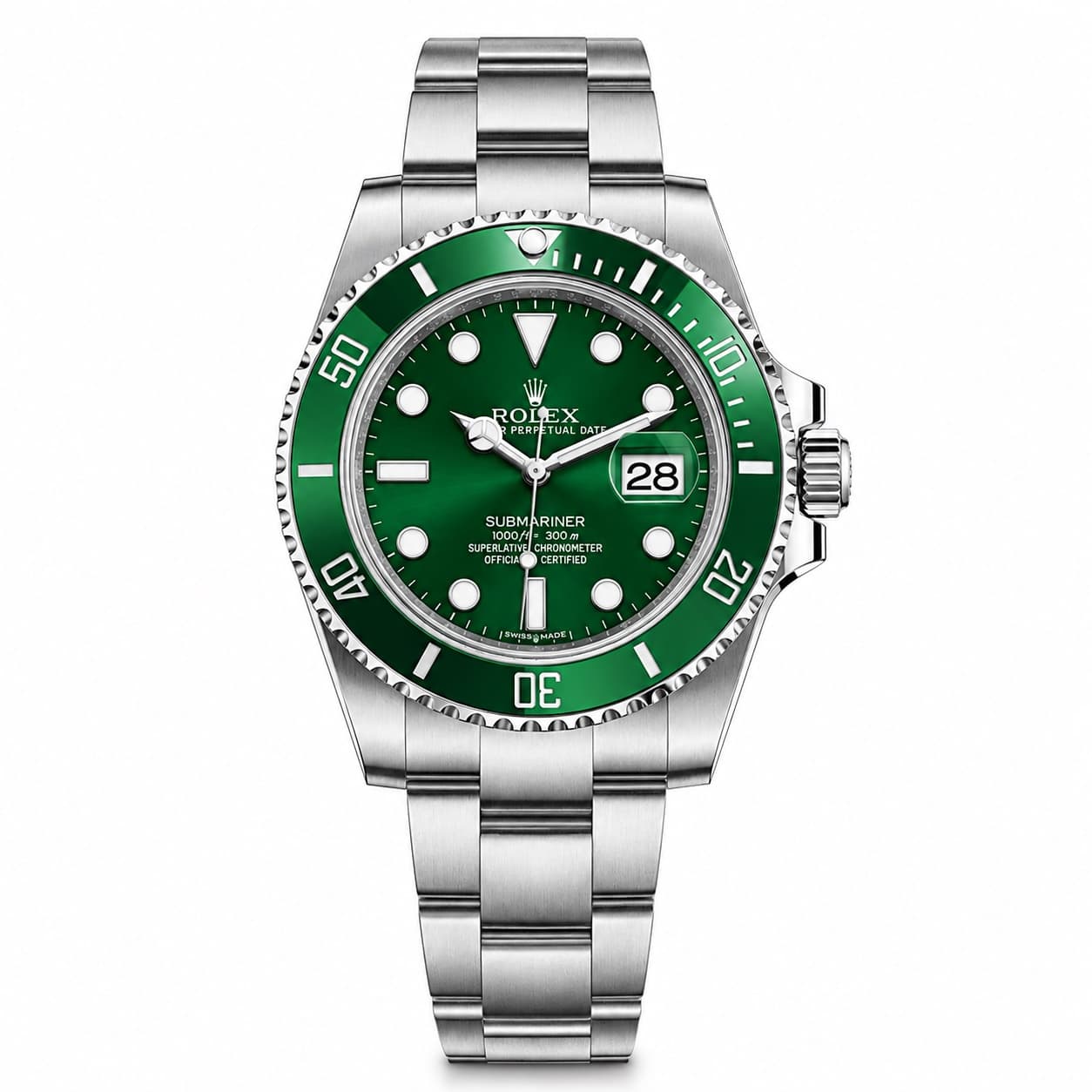 Reloj Rolex Submariner Date Hulk con esfera y bisel verde y brazalete Oyster
