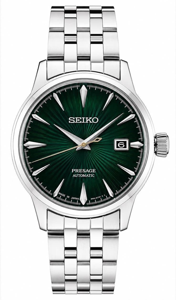 Reloj Seiko Presage automático con esfera verde texturizada y brazalete de acero