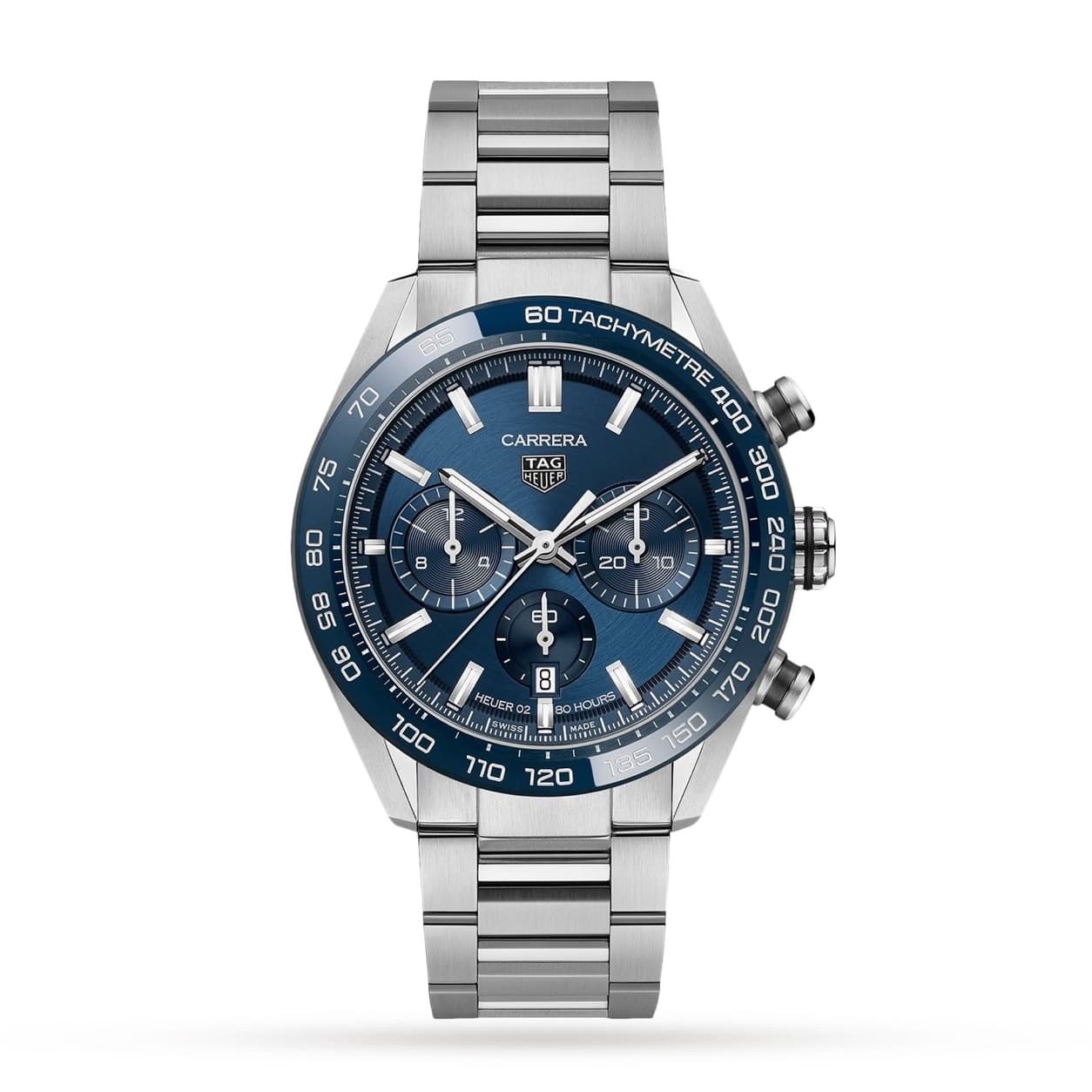 Reloj TAG Heuer Carrera Heuer 02 con esfera y bisel azul y brazalete de acero